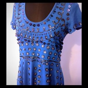 Blue Sequin dress with flower designs