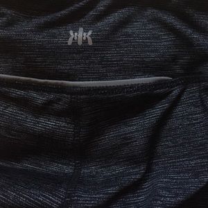 Grey/black active leggings.