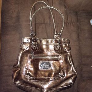 Brown leather handbag