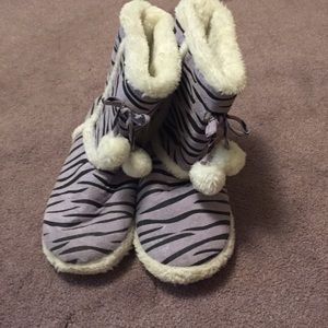 Purple zebra print slippers