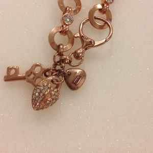 Heart and Key Fossil Charm Bracelet - rose gold