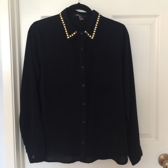 Forever21 Black Studded Collar Button Up
