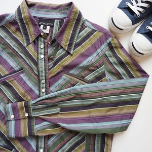 FINAL Athleta Vertical Stripe Pearl Snap Blouse