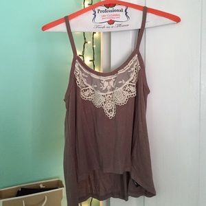 Brown tank w white laced trim on top