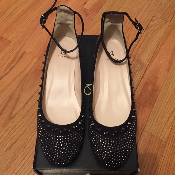 Faux Suede Studded Ankle Strap Flats