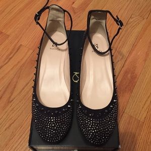 Faux Suede Studded Ankle Strap Flats