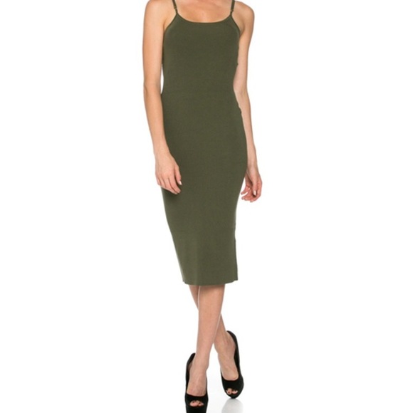 khaki midi bodycon dress GIGI Dark Khaki Green One Shoulder Midi Dress