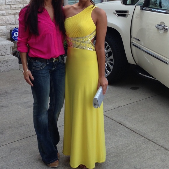 Yellow one strap prom dress open back WORN ONCE