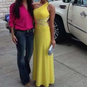 Yellow one strap prom dress open back WORN ONCE
