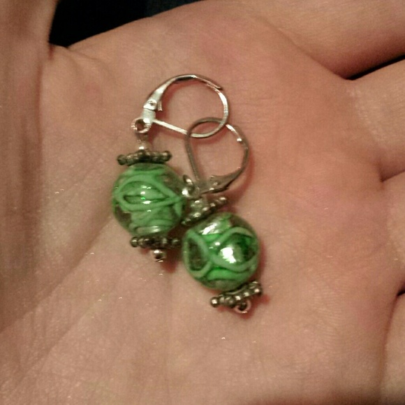 Last chance Bogo free sale green glass earrings