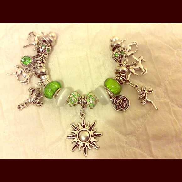 Green Stone Sterling charm bracelet.