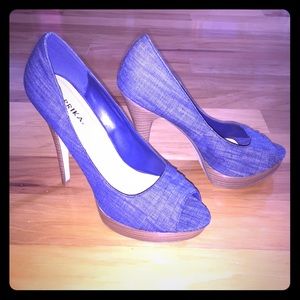 Blue denim platform heels, size 8.5, 39 euro, uk6