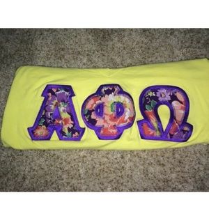 Alpha Phi Omega Purple Floral Letters Yellow VNeck