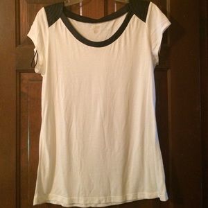 White shirt with "leather" looking cap sleeves