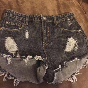 Black destroyed high waist shorts