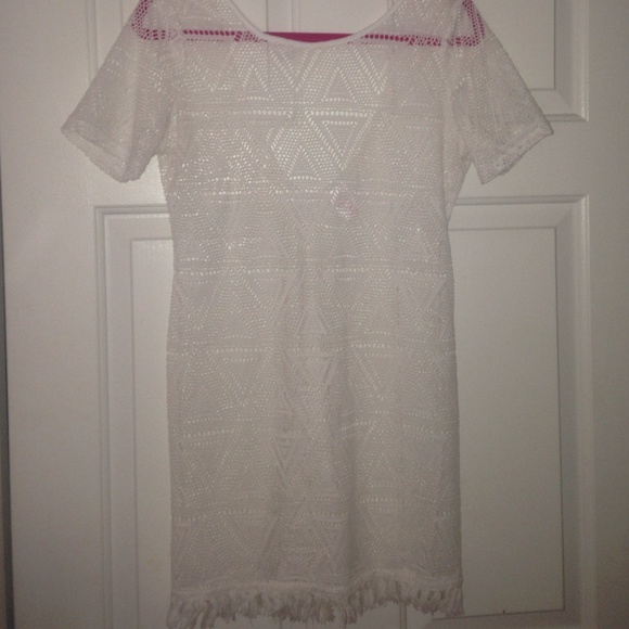 White Aztec Low Back Bathing Suit Cover Up