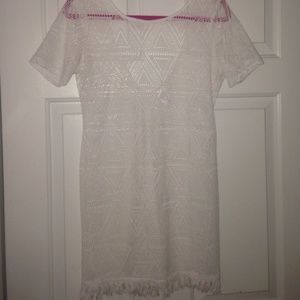 White Aztec Low Back Bathing Suit Cover Up