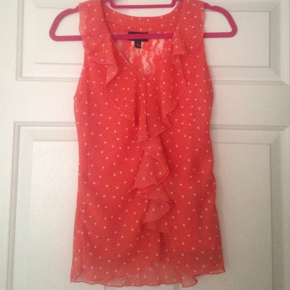 Orange/Coral Polka Dot Frilly Blouse