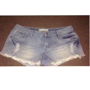 Light wash jean shorts