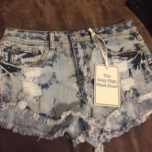 Acid wash high waist shorts