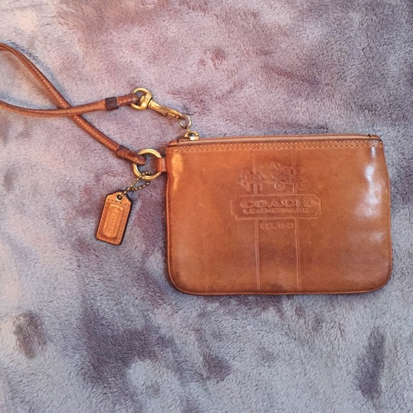 Camel Coach Leather Wristlet