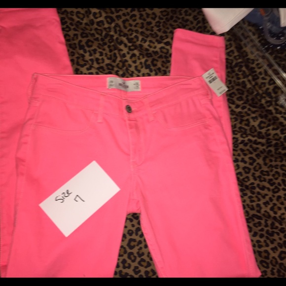 neon pink skinny jeans