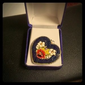 Vintage Italian Micro Mosaic Heart Shaped Pendant