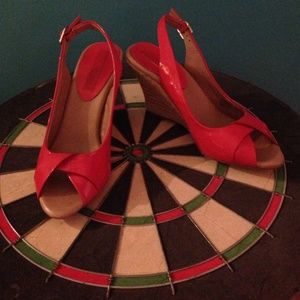 NWOT Cherry Red Sling Back Wedge NWOT Cherry Red Sling Back Wedge