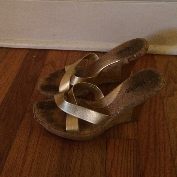Gold wedge shoes