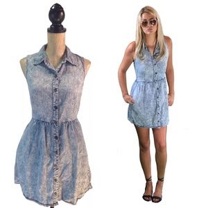 Mimi Chica Acid Wash Denim Pocket Dress #1045