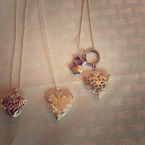 3 Silver heart necklaces