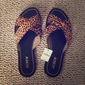 BRAND NEW J. CREW CALF HAIR CHEETAH SLIDES