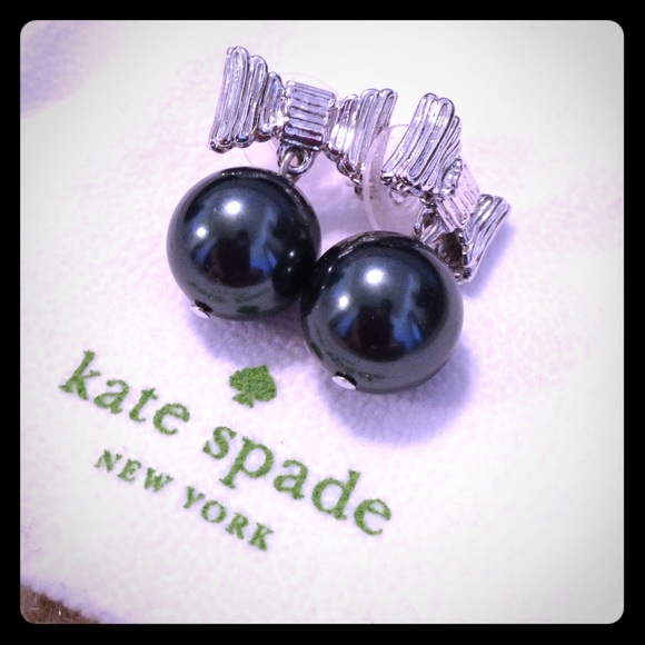 kate spade Accessories - Kate Spade silver bow and dark pearl earrings