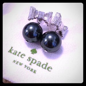 Kate Spade silver bow and dark pearl earrings