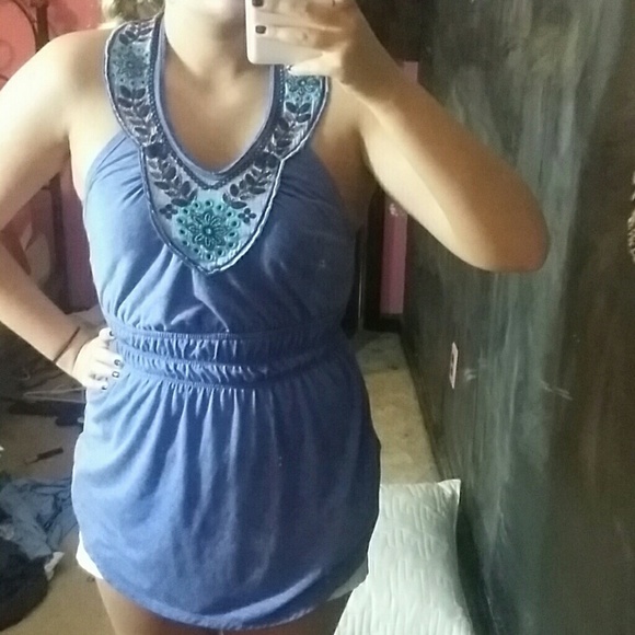 Blue floral neck halter top!