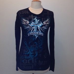 Beautiful "Rock&Roll" Sheer and Rhinestone Shirt