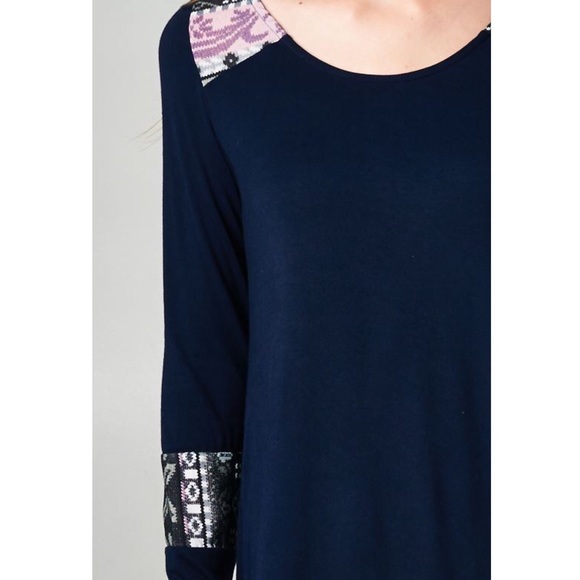 🆕COCO Paneled Tribal Print Tunic Dress- NAVY - Picture 4 of 4