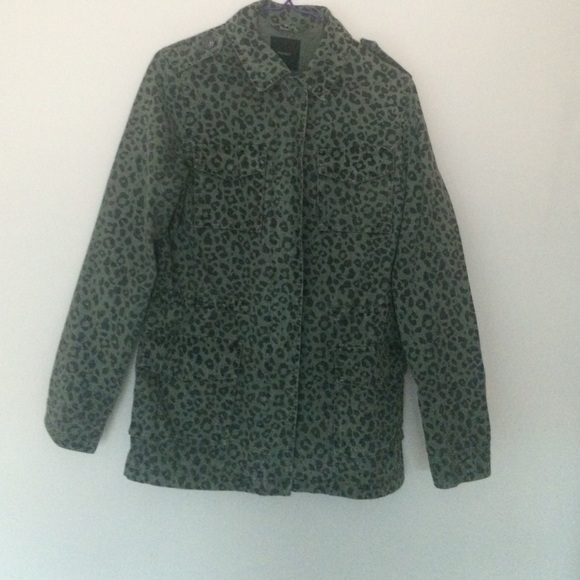Olive green Cheetah print denim jacket
