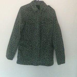 Olive green Cheetah print denim jacket