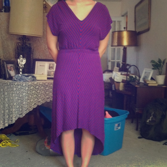 Purple & maroon stripe hi-lo dress