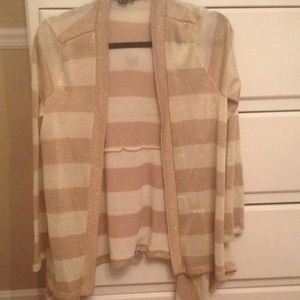 Brown and creme with gold striped cardigan sweater