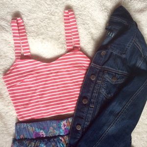 Coral Striped Crop Top