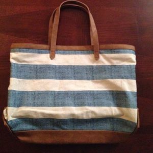 Blue and White Striped Tote