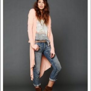 Free People "ribbed up maxi cardigan" in peach