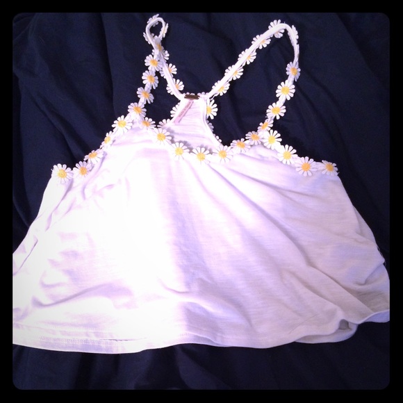 White crop top with flower trim