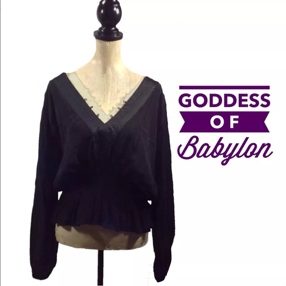 Goddess of Babylon Black VNeck Long Sleeve Top