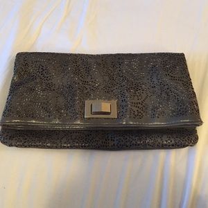 Lace Leather Grey Clutch