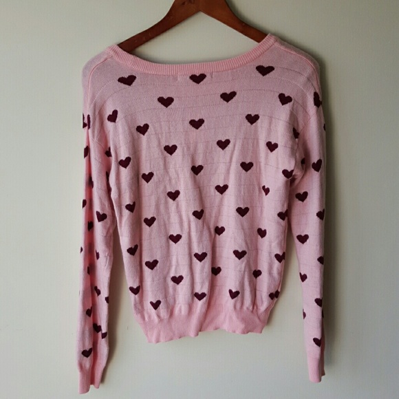 Pink & Wine Colored Heart Sweater sz Small - Picture 3 of 3