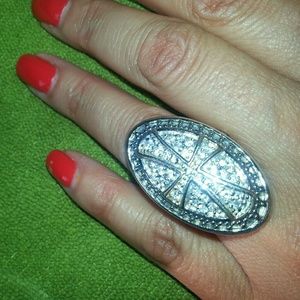 Large two-tone cross fashion ring w/pave stones.