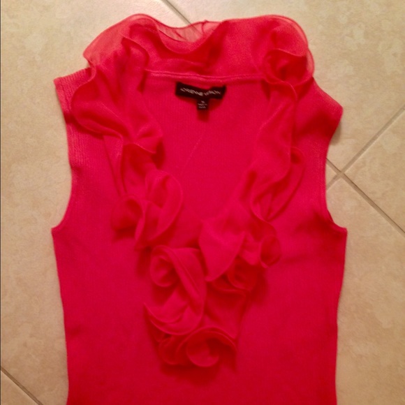 Adrienne Vittadini coral colored  ruffled shirt